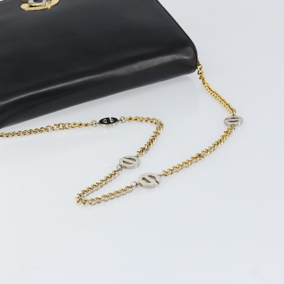 Christian Dior Chain Shoulder Bag Leather Black Gold Auth ep12110