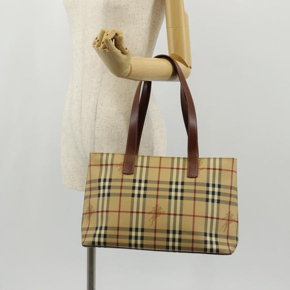 BURBERRY Nova Check Tote Bag PVC Beige Gold Auth ep12112A