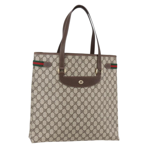 GUCCI GG Supreme Web Sherry Line Tote Bag PVC Beige 39 02 091 Auth ep12117