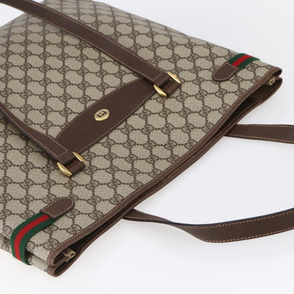 GUCCI GG Supreme Web Sherry Line Tote Bag PVC Beige 39 02 091 Auth ep12117