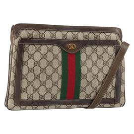 GUCCI GG Supreme Web Sherry Line Shoulder Bag PVC Beige Gold Auth ep12123