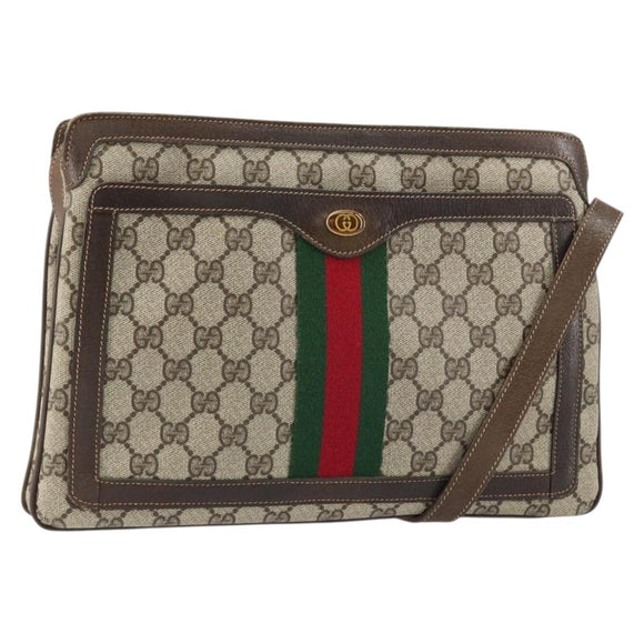 GUCCI GG Supreme Web Sherry Line Shoulder Bag PVC Beige Gold Auth ep12123