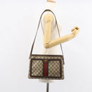GUCCI GG Supreme Web Sherry Line Shoulder Bag PVC Beige Gold Auth ep12123-26