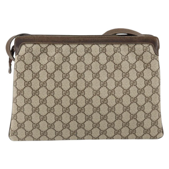 GUCCI GG Supreme Web Sherry Line Shoulder Bag PVC Beige Gold Auth ep12123