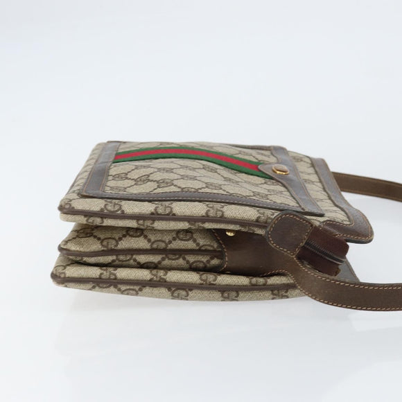 GUCCI GG Supreme Web Sherry Line Shoulder Bag PVC Beige Gold Auth ep12123