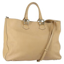 FENDI Tote Bag Leather 2way Beige Gold Auth ep12126-1