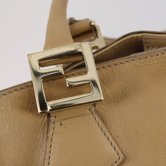 FENDI Tote Bag Leder 2-Wege Beige Gold Auth ep12126