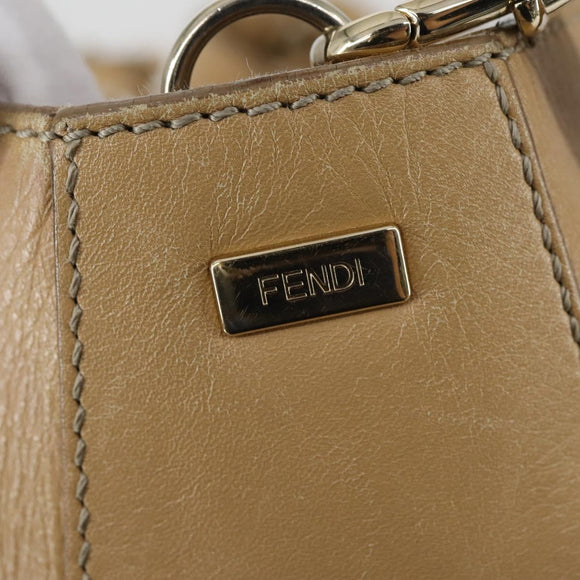 FENDI Tote Bag Leder 2-Wege Beige Gold Auth ep12126