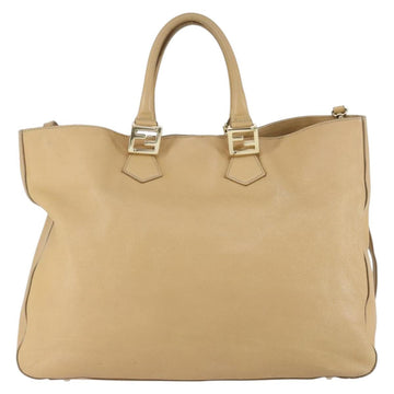 FENDI Tote Bag Leather 2way Beige Gold Auth ep12126 - 0