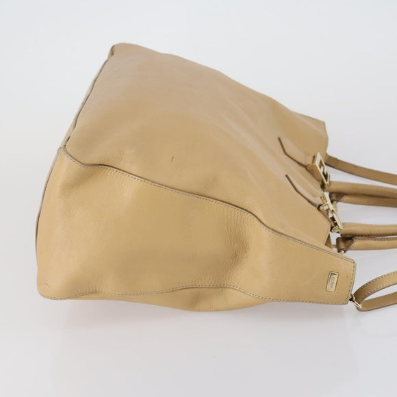 FENDI Tote Bag Leder 2-Wege Beige Gold Auth ep12126
