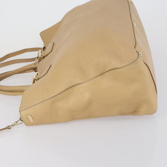 FENDI Tote Bag Leder 2-Wege Beige Gold Auth ep12126