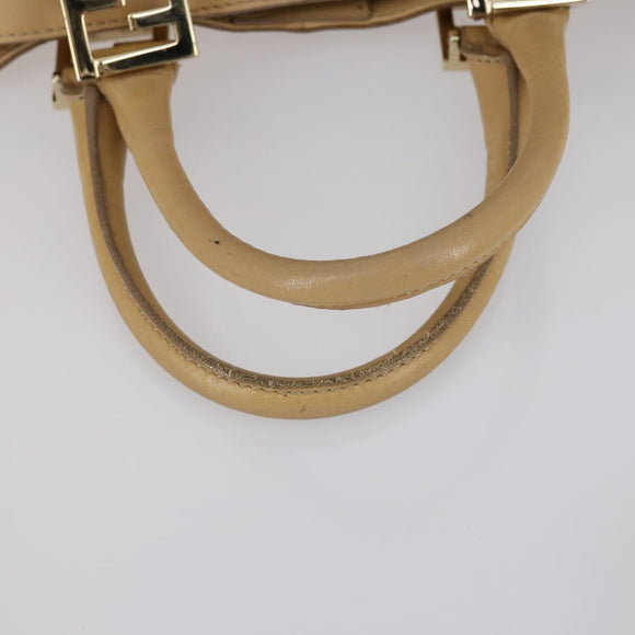 FENDI Tote Bag Leder 2-Wege Beige Gold Auth ep12126