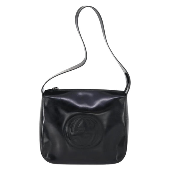 GUCCI Shoulder Bag Enamel Black Auth ep12128