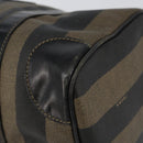 FENDI Pecan Canvas Boston Bag PVC Black Brown gold Auth ep12130-10