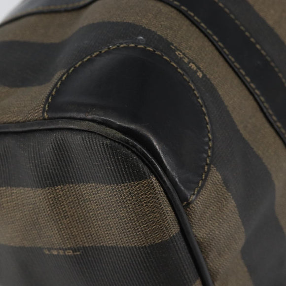 FENDI Pecan Canvas Boston Bag PVC Black Brown gold Auth ep12130