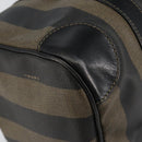 FENDI Pecan Canvas Boston Bag PVC Black Brown gold Auth ep12130-13