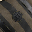 FENDI Pecan Canvas Boston Bag PVC Black Brown gold Auth ep12130-14