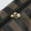 FENDI Pecan Canvas Boston Bag PVC Black Brown gold Auth ep12130-15