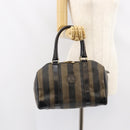 FENDI Pecan Canvas Boston Bag PVC Black Brown gold Auth ep12130-22