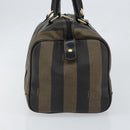 FENDI Pecan Canvas Boston Bag PVC Black Brown gold Auth ep12130-4