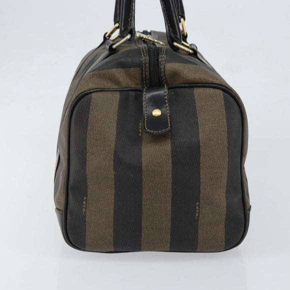 FENDI Pecan Canvas Boston Bag PVC Black Brown gold Auth ep12130