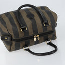 FENDI Pecan Canvas Boston Bag PVC Black Brown gold Auth ep12130-6