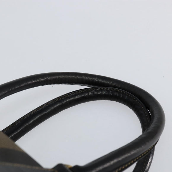 FENDI Pecan Canvas Boston Bag PVC Black Brown gold Auth ep12130