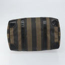 FENDI Pecan Canvas Boston Bag PVC Black Brown gold Auth ep12130-9