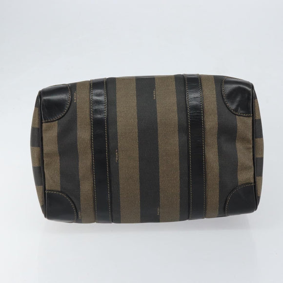 FENDI Pecan Canvas Boston Bag PVC Black Brown gold Auth ep12130