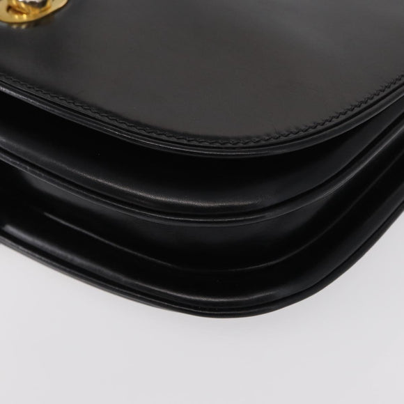 GUCCI Shoulder Bag Leather Black Gold Auth ep12147