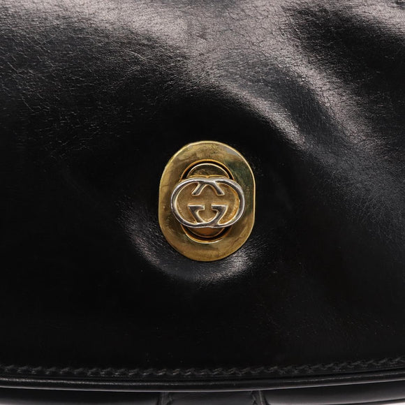 GUCCI Shoulder Bag Leather Black Gold Auth ep12147