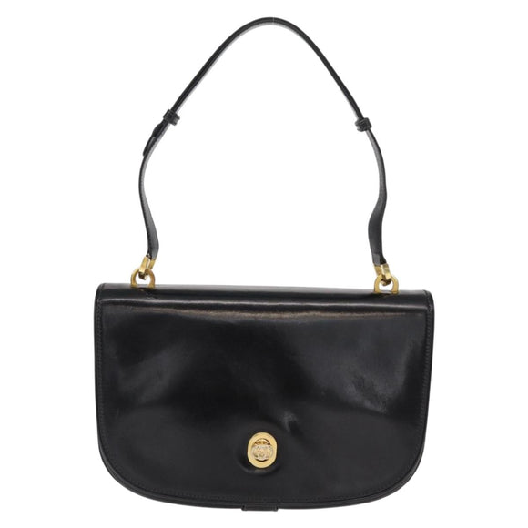 GUCCI Shoulder Bag Leather Black Gold Auth ep12147
