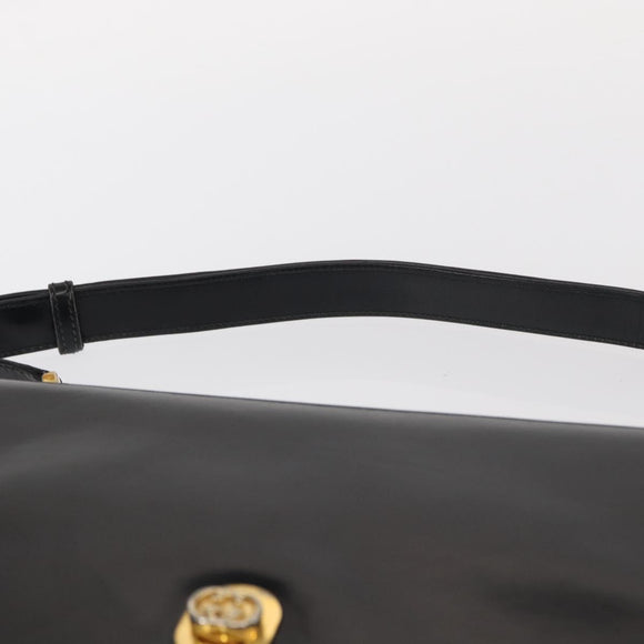 GUCCI Shoulder Bag Leather Black Gold Auth ep12147