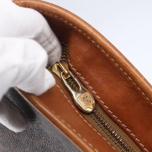 CELINE Macadam Canvas Tote Bag PVC Leather Brown Gold Auth ep12161