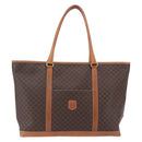 CELINE Macadam Canvas Tote Bag PVC Leather Brown Gold Auth ep12161-2