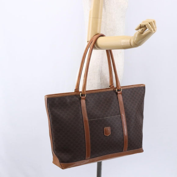 CELINE Macadam Canvas Tote Bag PVC Leather Brown Gold Auth ep12161