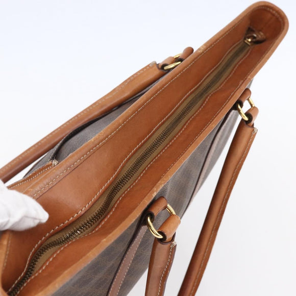 CELINE Macadam Canvas Tote Bag PVC Leather Brown Gold Auth ep12161