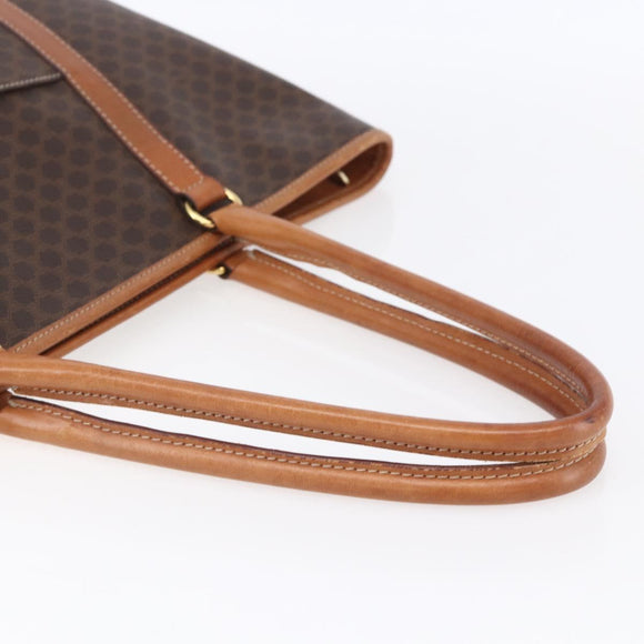 CELINE Macadam Canvas Tote Bag PVC Leather Brown Gold Auth ep12161