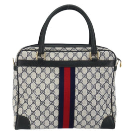 GUCCI GG Supreme Sherry Line Hand Bag PVC Navy Red 378 002 4466 Auth ep12166 - 0