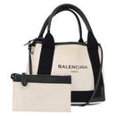 BALENCIAGA Navy Cabas XS Hand Bag Leather 2way White Silver 390346 Auth ep12167-1