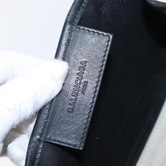 BALENCIAGA Navy Cabas XS Hand Bag Leather 2way White Silver 390346 Auth ep12167