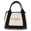 BALENCIAGA Navy Cabas XS Hand Bag Leather 2way White Silver 390346 Auth ep12167-2