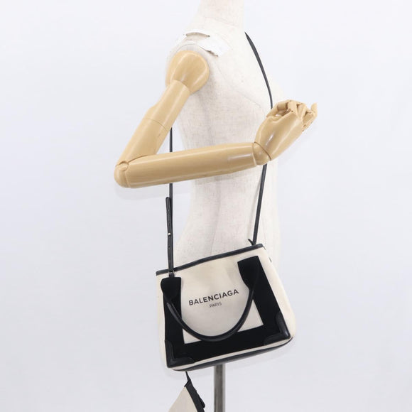 BALENCIAGA Navy Cabas XS Hand Bag Leather 2way White Silver 390346 Auth ep12167