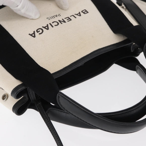 BALENCIAGA Navy Cabas XS Hand Bag Leather 2way White Silver 390346 Auth ep12167