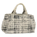 PRADA Canapa MM Hand Bag Tweed White Gold Auth ep12170-1