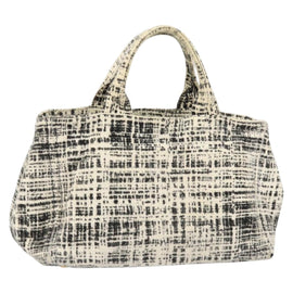 PRADA Canapa MM Hand Bag Tweed White Gold Auth ep12170