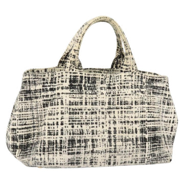 PRADA Canapa MM Hand Bag Tweed White Gold Auth ep12170