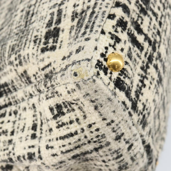 PRADA Canapa MM Hand Bag Tweed White Gold Auth ep12170