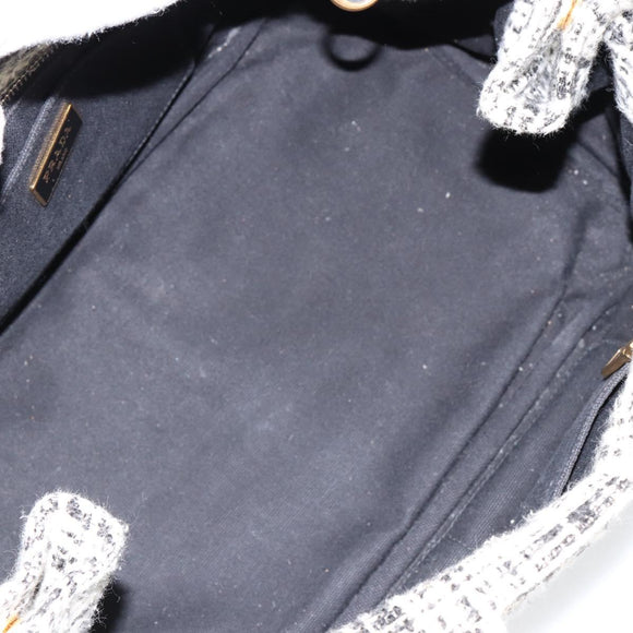 PRADA Canapa MM Hand Bag Tweed White Gold Auth ep12170