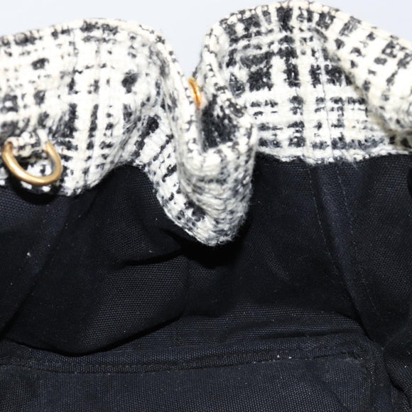 PRADA Canapa MM Hand Bag Tweed White Gold Auth ep12170